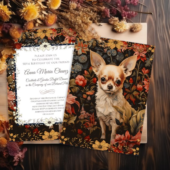 Chihuahua with Flowers in Style of William Morris Invitation (Creator Uploaded)
