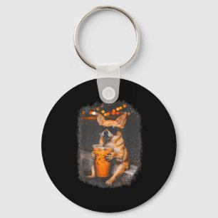 Chihuahua with glasses drinking iced coffee dog keychain