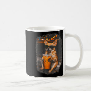 Chihuahua with glasses drinking iced coffee dog mug