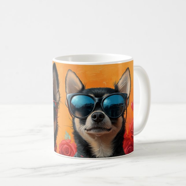 Chihuahua With Heart Roses Valentine's Day  Coffee Mug (Front Right)