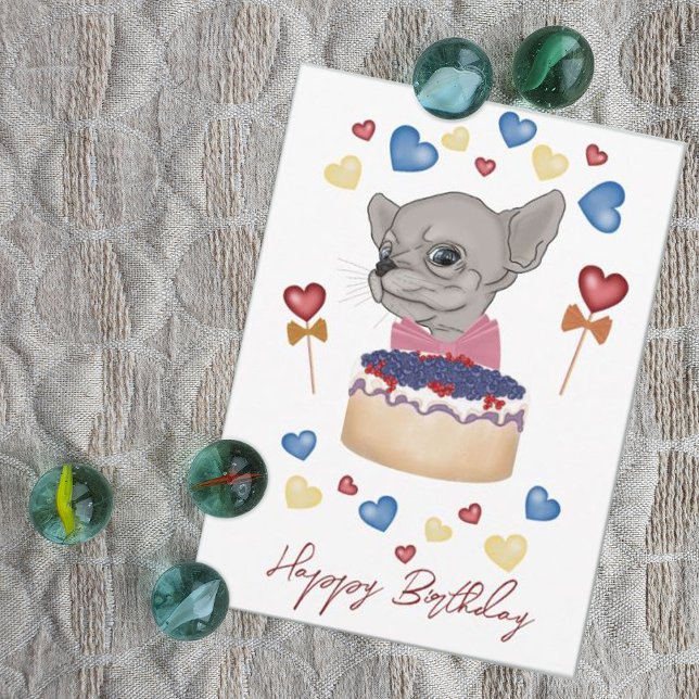 Chihuahua with pink bow. Happy Birthday  Holiday Card (Creator Uploaded)