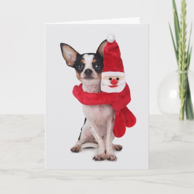 Chihuahua with Santa Claus doll Holiday Card (Front)