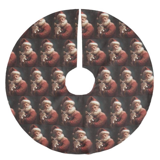 Chihuahua With Santa Claus Festive Christmas Brushed Polyester Tree Skirt (Front)