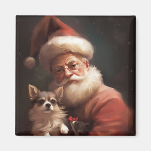 Chihuahua With Santa Claus Festive Christmas Magnet