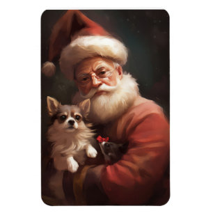 Chihuahua With Santa Claus Festive Christmas Magnet