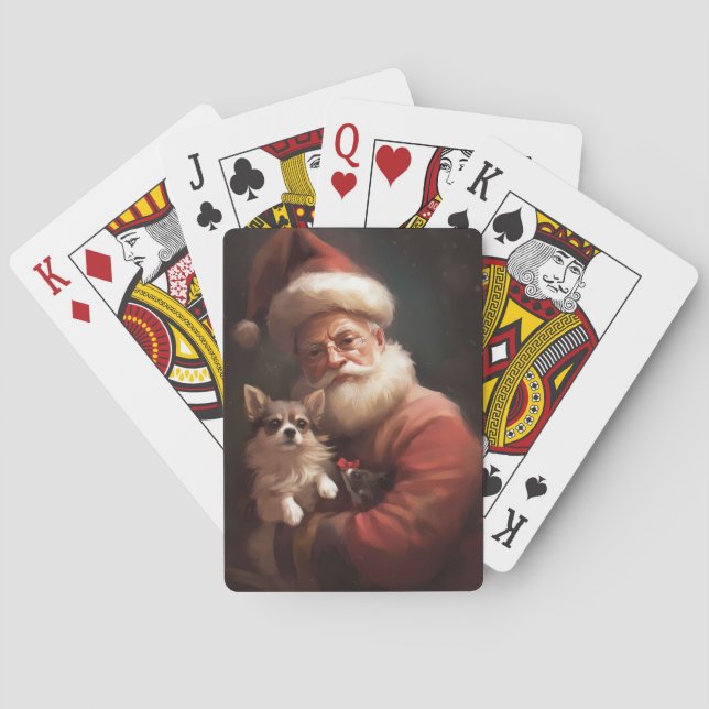 Chihuahua With Santa Claus Festive Christmas Playing Cards (Back)