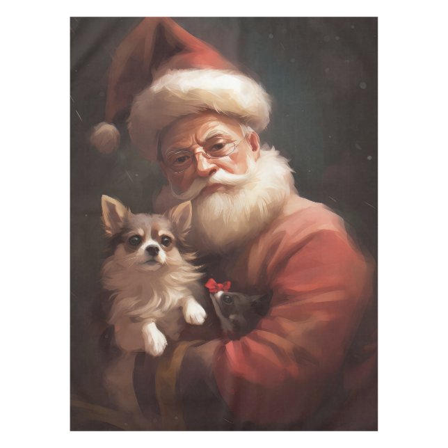 Chihuahua With Santa Claus Festive Christmas Tablecloth (Front)
