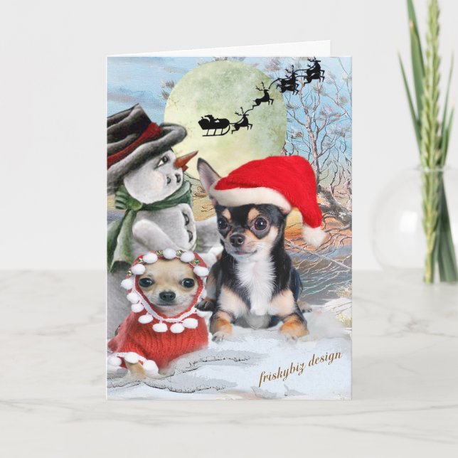 Chihuahua with Snowman  Cards (Front)