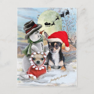 Chihuahua with Snowman Gifts Holiday Postcard