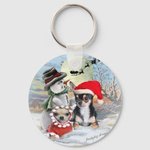 Chihuahua with Snowman Gifts Keychain