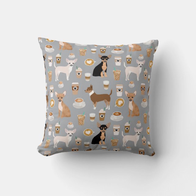 Chihuahuas and Coffee throw pillow (Front)