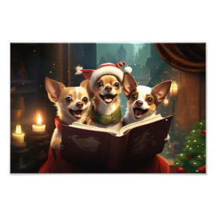 Chihuahuas Christmas Caroling Holiday Scene Photo Print