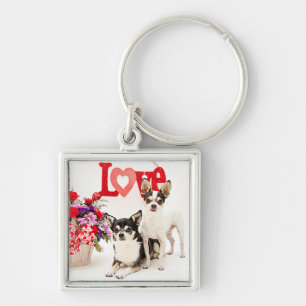 Chihuahua's, Flowers and Love Keychain