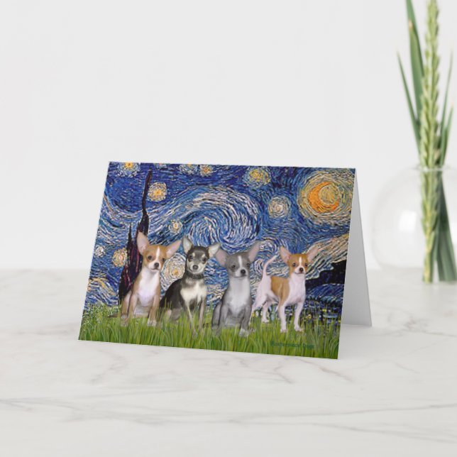 Chihuahuas (four) - Starry Night Card (Front)