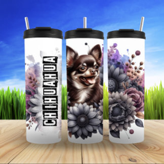 Chihuahua's Grayscale Floral Glee Thermal Tumbler