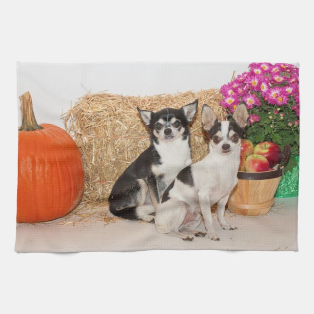 Chihuahua's in the fall kitchen towel (Horizontal)