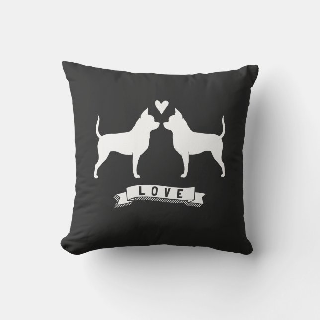Chihuahuas Love - Dog Silhouettes w/ Heart Throw Pillow (Front)