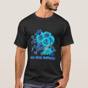 Child Abuse Awareness Sunflower Light Blue Ribbon  T-Shirt