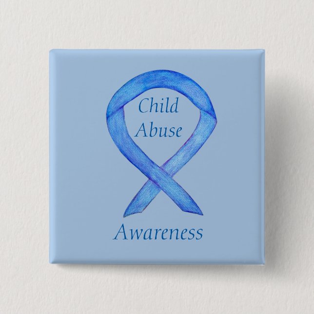 Child Abuse Blue Awareness Ribbon Custom Pin (Front)