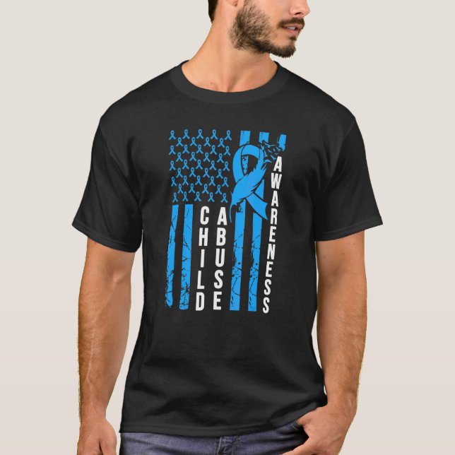 Child Abuse Prevention Awareness Blue Ribbon Ameri T-Shirt (Front)