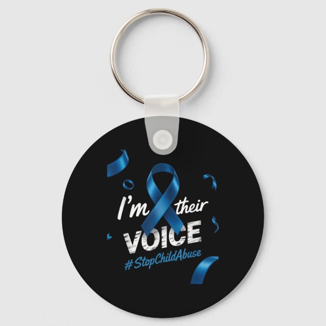 Child Abuse Prevention Awareness Im Their Voice Pi Keychain (Front)