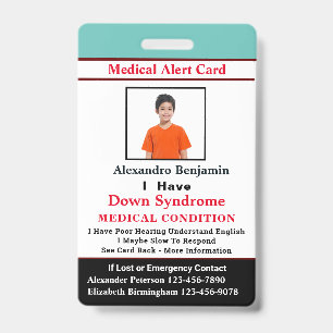 Child Adult Medical Alert ID Identification Card Badge