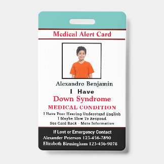 Child Adult Medical Alert ID Identification Card Badge