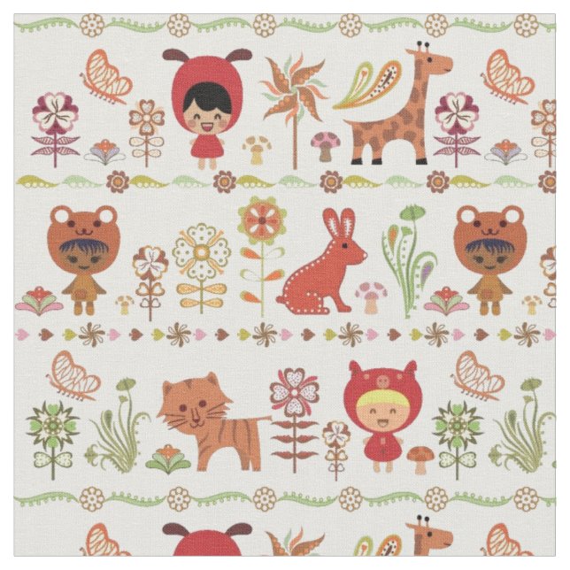 Child and Animals Pattern Fabric (Close Up)
