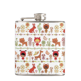 Child and Animals Pattern Hip Flask