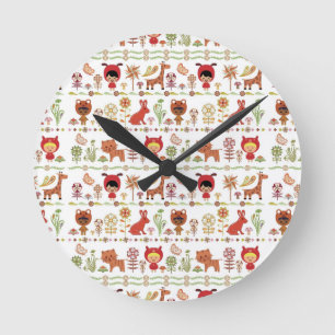 Child and Animals Pattern Round Clock
