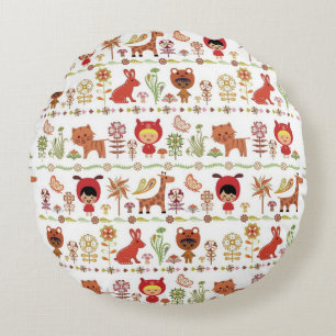 Child and Animals Pattern Round Pillow