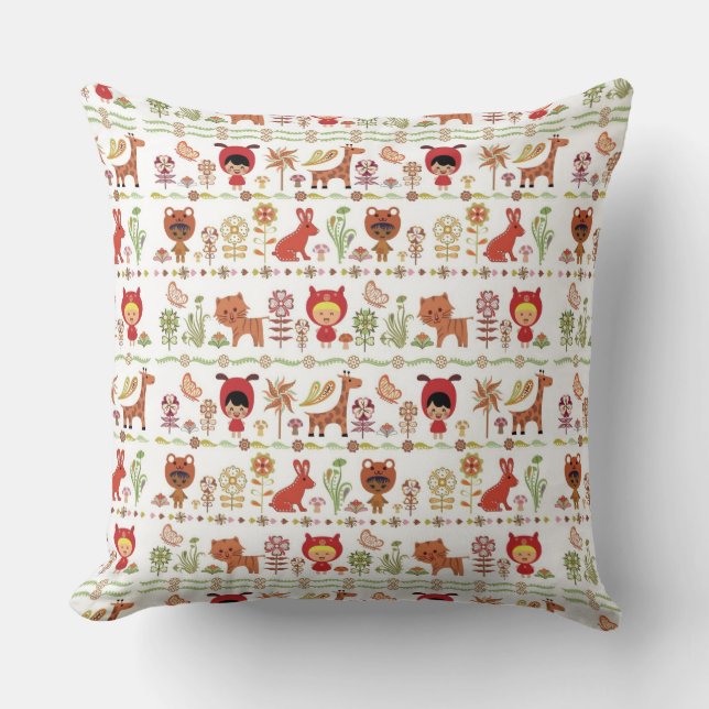 Child and Animals Pattern Throw Pillow (Front)