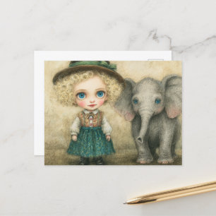 Child and Baby Elephant Postcard