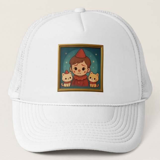 Child and Cats Portrait Trucker Hat (Front)