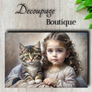 Child and Kitten Portrait Decoupage Tissue Paper