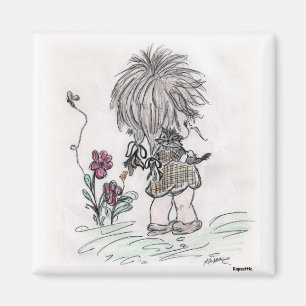 Child and Kitty Handrawn Art Magnet