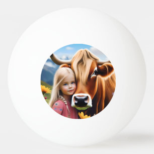 Child And Pet Highland Cow Having Cuddles, Ping Pong Ball