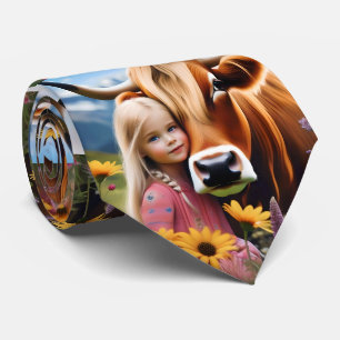 Child And Pet Highland Cow Having Cuddles, Tie