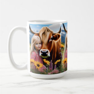 Child And Pet Highland Cow Love, Coffee Mug