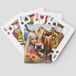 Child And Pet Highland Cow Love, Playing Cards
