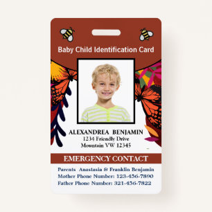 Child Baby Photo Name ID Identification Fun Card Badge