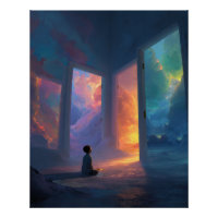 Child Before Portals of Colorful Worlds