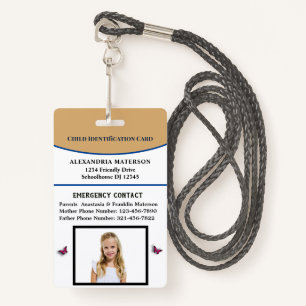 Child Boy Girl ID Identification Emergency Card Badge