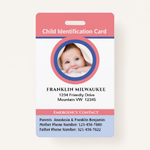 Child Boy Girl Kid Photo ID Identification Card Badge