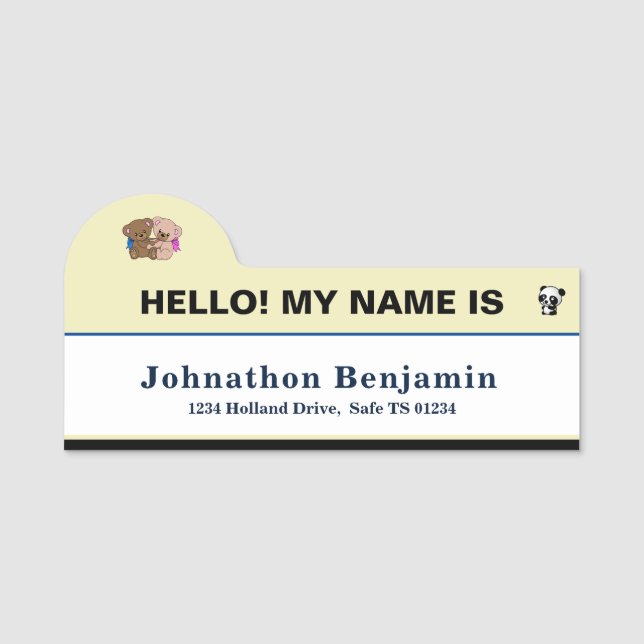 Child Boy Girl Name ID Identification Personalize Tag (Front)