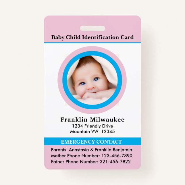 Child Boy Girl Photo ID Identification Card Badge (Front)
