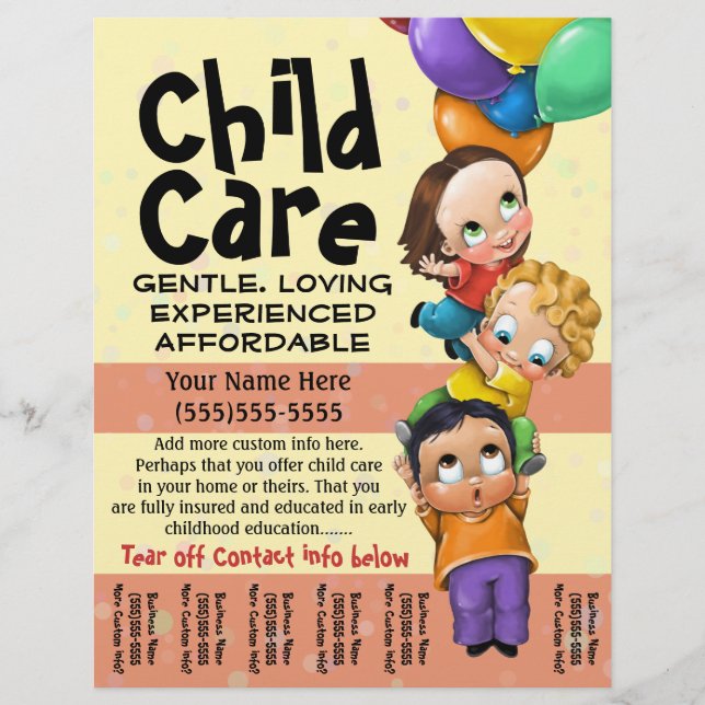 Child Care. Babysitting. Day Care. Tear sheet (Front)