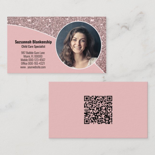 Child Care Specialist Custom Photo QR Code  Business Card (Front/Back)