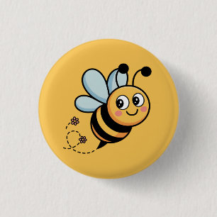 Child-Friendly Bee Mascot with Dotted Trail 1 Inch Round Button