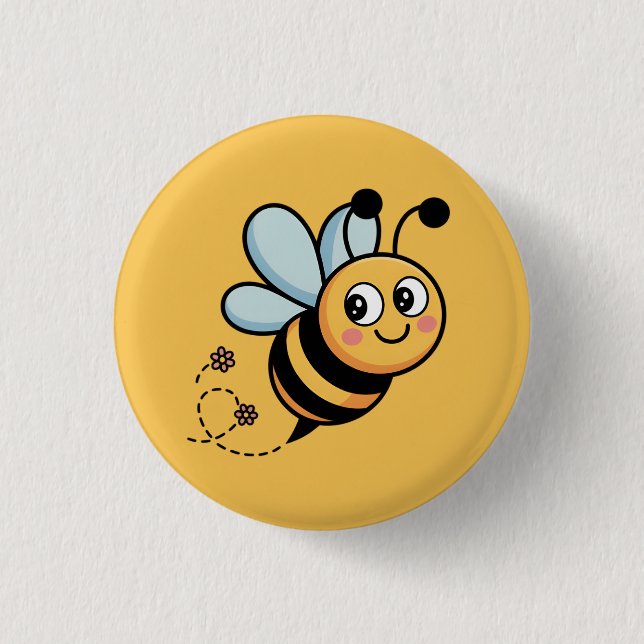Child-Friendly Bee Mascot with Dotted Trail 1 Inch Round Button (Front)